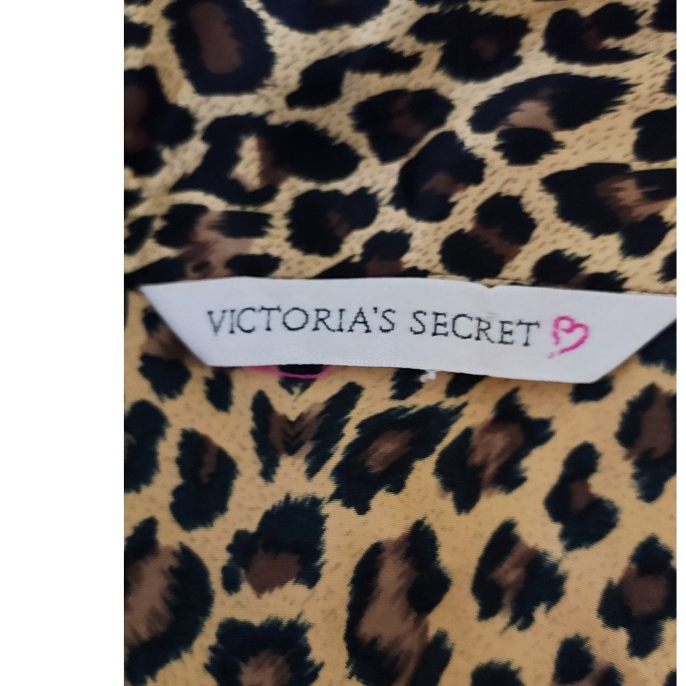 Victoria's Secret Pajama Top Womens Large Brown Leopard Print Satin Button Down - Picture 5 of 6